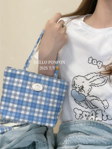สินค้าใหม่ดั้งเดิม กระเป๋าถือตารางสีขาวสีน้ําเงินฤดูร้อนที่กําหนดเอง กระเป๋าสะพายไหล่เดี่ยวน้ําหนักเบาสดสําหรับการทํางานและการเดินทาง