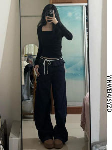 Extended Length Knife Edge High Waist Denim Jeans Womens Spring 2025 New Design Washed Versatile Pants Wood Grain Trim