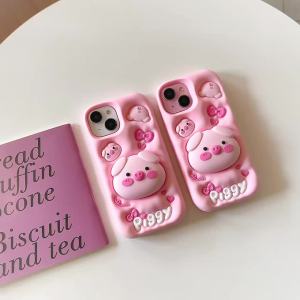 For Samsung Galaxy S26 S25 S24 S23 Ultra A17 A54 A55 A56 A26 A16 Cute Piggy Folding Bracket Kickstand Case Soft Silicone Cover