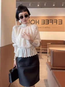 CHANGTONG | French Elegant Lace-Up Knit Top