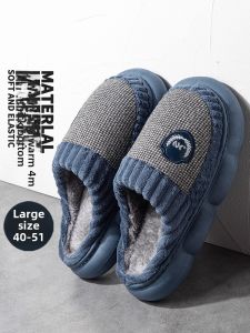 MONLEYTA | Mens Cotton Slippers Indoor Thick Bottom Anti-Slip Large Size 46 47 Odor Control Warmth New 2025 Winter Home Comfortable