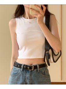 เสื้อกล้ามแขนกุดคอวีผ้าฝ้ายแท้สีขาวสำหรับผู้หญิง เสื้อชั้นในแขนกุด ดีไซน์เก๋ไก๋ เสื้อสั้นแบบสวมหัว ทรงเข้ารูป