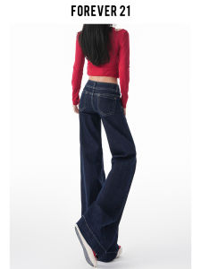 Forever 21 American Style Low Waist Straight Leg Jeans Womens Loose Fitting Bootcut Pants Deep Blue Casual High Waist Jeans