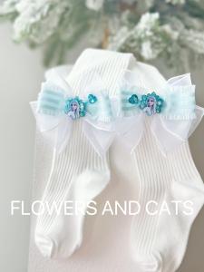 Red Autumn Winter Flower And Cat Girls Socks with Butterfly Knot Dragon Year Baby New Year Children Pantyhose Princess Style