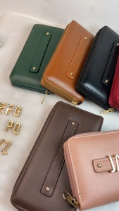 Fashion long zippered womens wallet with wrist strap can be customized with your name