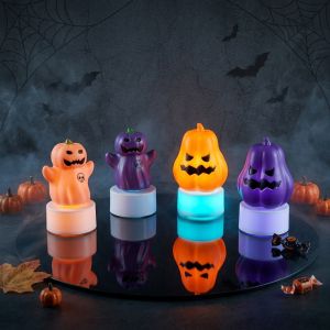 4Pcs Halloween Decorative LED Electronic Candle Ghost Lights Pumpkin Ornaments for Halloween Party Decor and Atmosphere