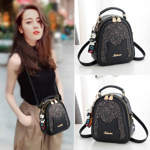 Fashionable Versatile Womens Mini Shoulder Bag Crossbody Backpack Popular Korean Style PU Leather Soft Surface round Shape