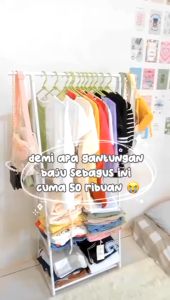 Triangle stand hanger baju rak buku rak pakaian rak gantungan baju rak susun serbaguna tempat baju dengan 4 roda / Gita Stand Hanger Triangle Rak Segitiga Gantungan Baju Buku Serbaguna
