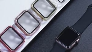 Diamond Case for iWatch Series 9 45mm 41mm 40mm 44mm 38mm 42mm Women Bling Glass Screen Protector for Series 8 SE 7 6 5 4 3 2 1 Tali Jam Pintar