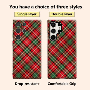 Christmas Tartan Plaid Luxury Fashion Full Lens Protective Case for Samsung Galaxy S26 S25 S24 A56 A36 Plus Ultra