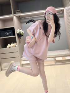 Fashion Sports Set Female Summer Waffle Student K-style Loose Slim Looking Short Sleeve Shorts Casual Two-Piece Suit Fried Street