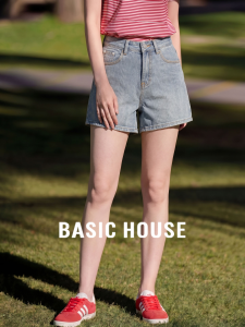 Basic House | Retro Blue Straight High-waisted Flared Shorts