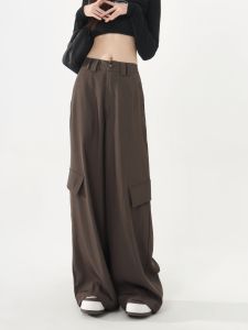 American Style High Waist Work Pants Womens Autumn Winter plus Size Loose Casual Slimming Wide Leg Floor-Length Pants