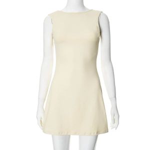 Váy Nữ Không Tay Cổ Tròn Màu Trơn Dáng Ôm Vừa Vặn Mùa Hè 2024 Váy Ngắn Mùa Hè Cho Nữ