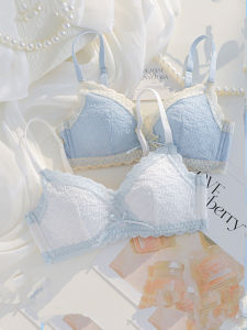 Wireless Thin Lace Bra Set for Women Gathered Large Size Apparent No Side Breast Prevention Underwear Nylon Fabric V-Neck Fixed Straps