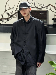 New Chinese Style Mens Suit Jacket Long Sleeve Black Inner Shirt Spring Fashionable Casual Loose Fit Youth Pop Culture Top