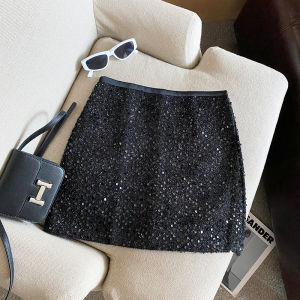 GUZILIAN | Shiny Sequin Wrap Around Mini Skirt High Waist A-Line Style For Women Autumn New Fashion Trend Ladylike Commute Friendly