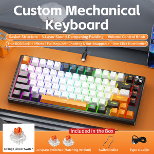 NEXUSCLICK K80 Wired Mechanical Keyboard Hot Swappable with Volume Knob 3-Layer Dampening Padding RGB Backlit Gaming Keyboard