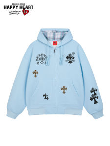 CHARLES JANGS HAPPY HEART | Heart Cross Print Retro Hoodie Couples Spring Jacket