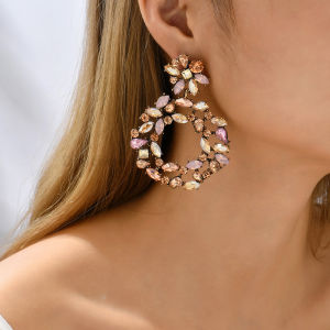 Vintage Hyperbole Teardrop Metal Hollow Full Colorful Crystal Big Dangle Drop Earrings For Women Luxury Brand Pendant Jewelry