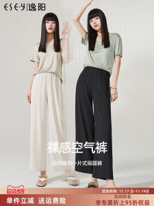 ESE·Y Loose Slim Fit Elastic Waist Straight Leg Pants Women Summer Thin Cool Drapey Casual Nine Point Wide Leg Trousers