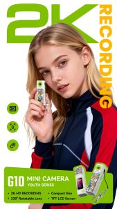 J&Y G10 Mini Camera 2K HD Video Recorder | Wearable Keychain Thumb Cam with 230° Rotatable Lens & TFT Screen | Portable Vlog Action Camera for Students Travel Sports (Youth Series)