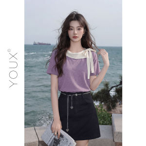 YOUXIANG | Áo Thun Tay Ngắn Dây Nơ