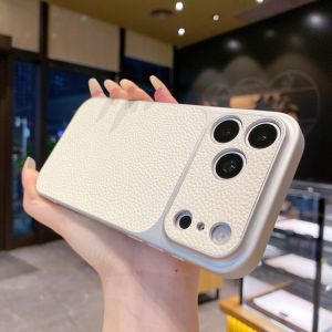 Luxury Lychee Leather PU Texture Phone Case For iPhone 17 16 15 14 13 12 Pro Max Matte Full Bumper Shockproof Large Window Cover
