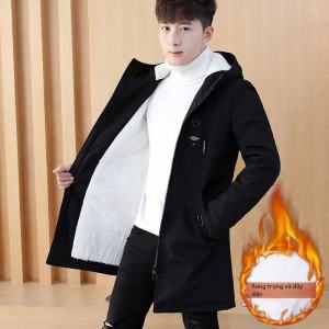 Áo Khoác Cotton Nam Dài Vừa Phải Mùa Thu Đông Dày Dặn Rộng Rãi Đa Năng Thời Trang Nam Lót Lông Cừu Phong Cách Hàn Quốc