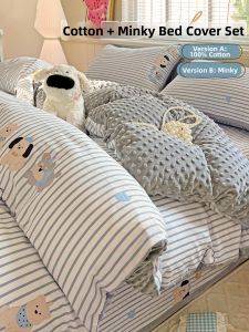 Kiss Dear | Fresh Cotton Dot Flannel Four-piece Set Thick Winter