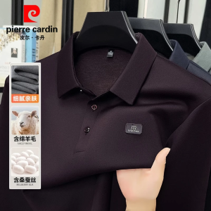 Pierre Cardin High End Mens Silk Wool Polo Shirt Breathable Long Sleeve T-Shirt Autumn Wear Casual Style Regular Fit Shirt