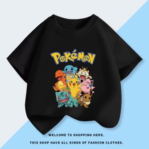Bandai | Pokémon Boys and Girls Short-sleeved T-shirt New Style Childrens Clothing Small Medium and Large Sizes for Boys and Girls.
