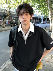 OUMULONG | Black Two-Piece Look Short Sleeve T-Shirt