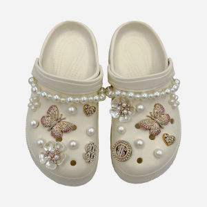 Crocs Jibbitz Charms Large Pearl Shoe Buckle 3D Diamond Inlaid Butterfly Shoe Flower Decoration Detachable Pearl Shoe Chain for Crocs