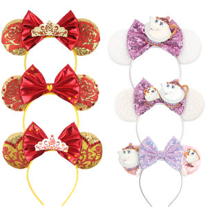 Disney Mrs.Potts and Chip Hair Accessories For Women Beauty and The Beast Hairband Girl Mickey Ears Headband Kid Teapot Headwear