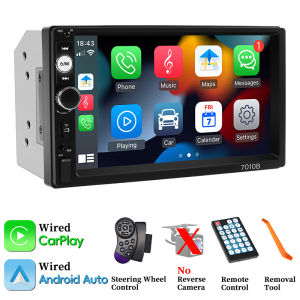 Hippcron 7" Touch Screen MP5 Stereo Player Carplay Android Auto 2din Car Radio Multimedia USB AUX Input BT Support Camera
