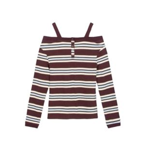 YUEZHONGWEI | เสื้อยืดแขนยาวเปิดไหล่ลายทางเข้ารูปสำหรับผู้หญิงในช่วงต้นฤดูใบไม้ร่วง ดีไซน์ใหม่ เสื้อผ้าทำงานสไตล์เกาหลี ผ้าฝ้ายระบายอากาศได้ดี