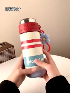 แก้วเก็บความเย็น แก้วเก็บอุณหภูมิน่ารัก 500ml รุ่นเดซี่ แก้วน้ำ สเตนเลส316แท้ มีฝาปิดสแตนเลส พร้อมพวงกุญแจดอกไม้ซิลิโคน สีน่ารักสดใส เก็บความเย็น ความร้อน [Piggiethin]