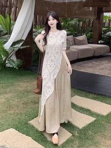 French Gentle Style Long Lace Cover up T-Shirt And Vest Dress Set Layering Summer Fashion plus Size Womens Clothing Set