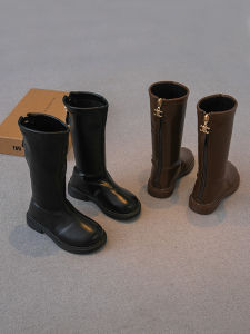 Girls Winter Boots 2024 New Style Children Shoes Martin Boot Cotton Fleece Lined High Tube Medium Tube Boot Fashionable Kids Footwear