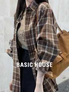Basic House | Brown Checkered Thick Flannel Womens Blouse Jacket