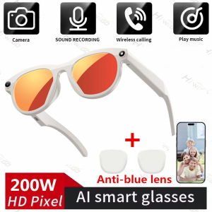 AI 2K Camera Smart Glasses Music Headset Make Receive Call Bluetooth Recording Photo Recognition Sunglass For Men Women Cycling