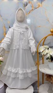 ( Gratis Bando Karakter ) Gamis Raya Anak Perempuan Muslim Gamis Hitam Putih Rompi Ceruty Babydoll Free Hijab Usia 3 - 10 Tahun / Gamis Muslimah Anak Matt Ceruty Babydoll Free Hijab  Terbaru 2025 - Cod - Rumah Fashion