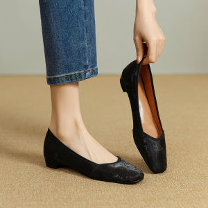 Leather Slip-On Loafers Womens Low Heel Shoes Spring Autumn Fashion National Style New Chinese Style Shoes Bean Shoes