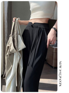 New Chinese Style Slim Wide Leg Pants Women Summer National Trend Straight Suit Pants High Waist Drapey Floor-Length Trousers