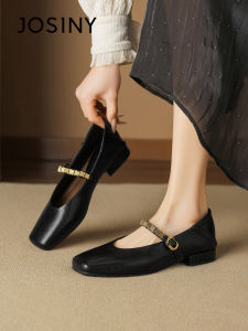 Josiny | Womens Mary Jane Shoes Black Spring Soft Sole Thick Heel Flats