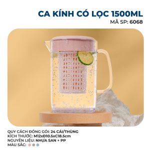 Ca kính uống nước có lọc 1500ml VIỆT NHẬT - Lõi lọc tháo rời nắp kín - Trà nước detox hoa quả bỏ tủ lạnh Bình đựng nước Bình pha trà có lõi lọc