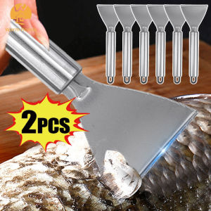 [Warm Homie]  2PCS Stainless Steel Fish Scale Remover Scraping Cleaner Manual Seafood Silver Fish Planer Kitchen Supplies