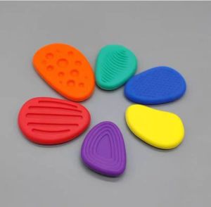 New MY Ready Stock 6pcs fidget stones silicone stress relief textured soft worry stone背书感官石 fidget toy sensory stone