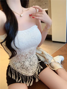 GUZILIAN | เสื้อกั๊กลูกไม้เซ็กซี่สไตล์เกาหลีสำหรับผู้หญิงในฤดูร้อน เสื้อคลุมกันหนาวแบบไม่มีแขน ทรงเข้ารูป เสื้อชั้นในแบบมีสายรัด